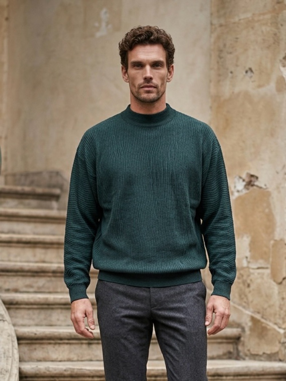 Vintage 90s Minimalist Field Gear Forest Hunter Green Mock Neck Sweater
